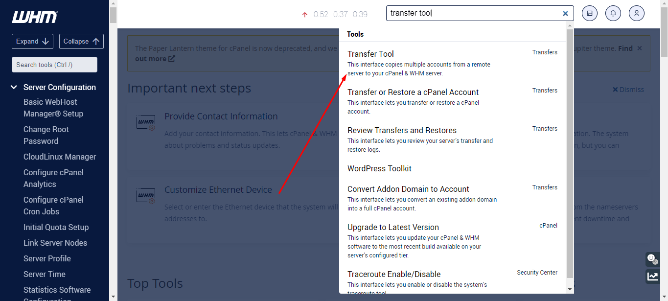 Whm transfer tool Leyun Asia